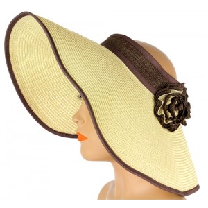 Straw Visor Hats - Foldable Accent With Matching Flowers - Natural - HT-5250NT